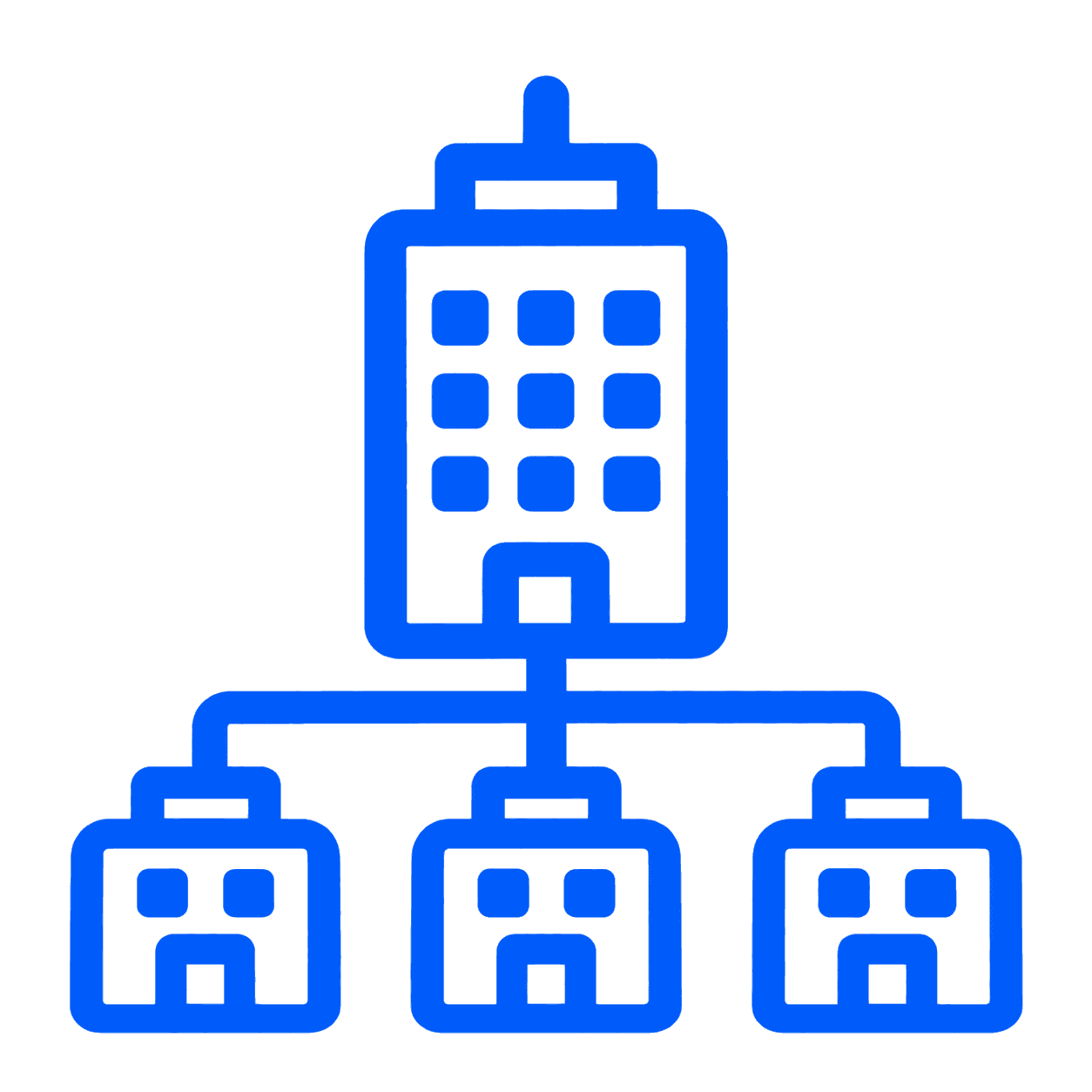 Single-site and multi-site maintenance support icon showing connected commercial premises.