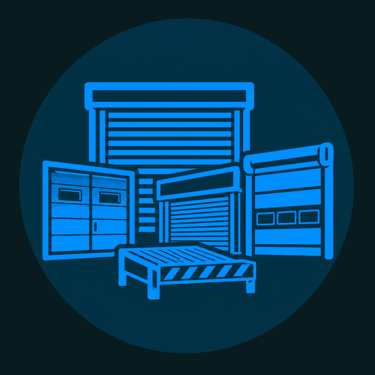 Specialist product range icon showing roller shutters, commercial doors and loading bay equipment.