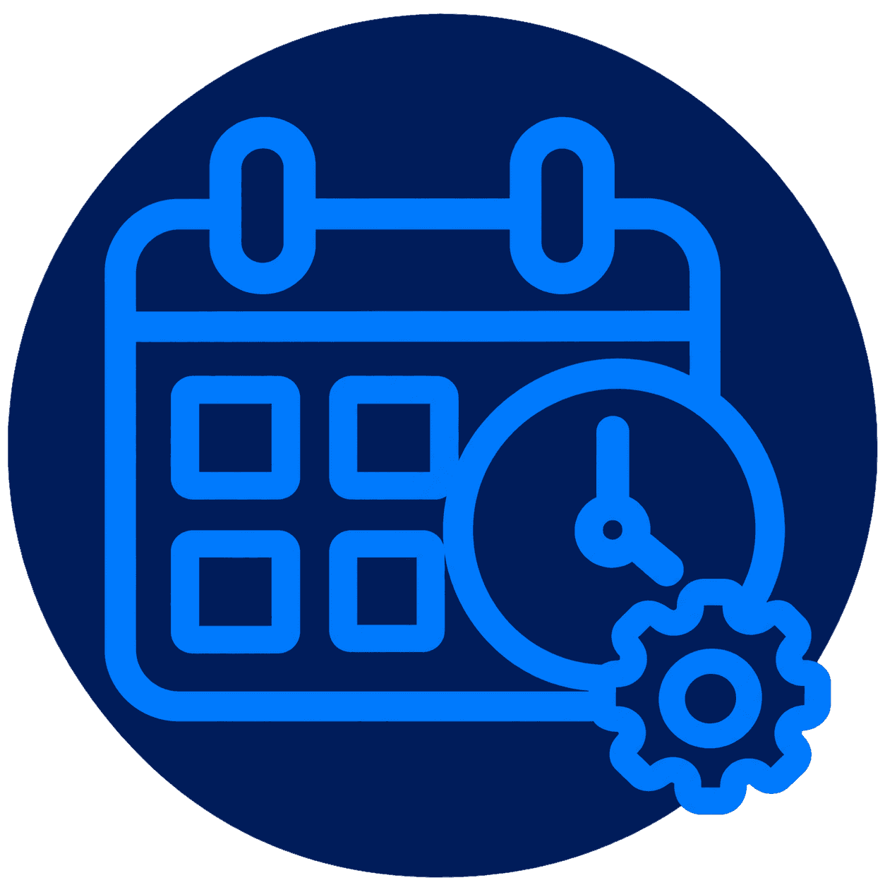 Tailored maintenance schedules icon with calendar and clock.